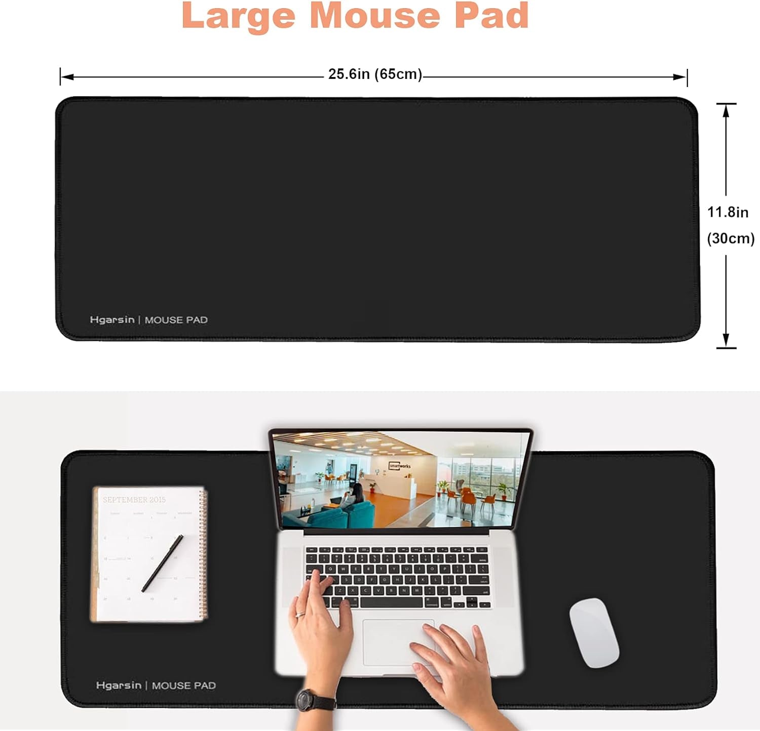 Mouse Pad,Large Gaming Mouse Pad,Extended Mousepad XL with Stitched Edge for Computer Keyboard,Washable Mouse Mat for Office,Home,Computer,Laptop,Black