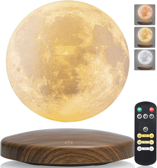 Levitating Moon Lamp 3D Printing LED Magnetic Floating Moon Light with 3 Colors Modes, Spinning in Air Freely and Best Birthday Gifts, Night Light for Home Office, Room Decor (3 Colors)