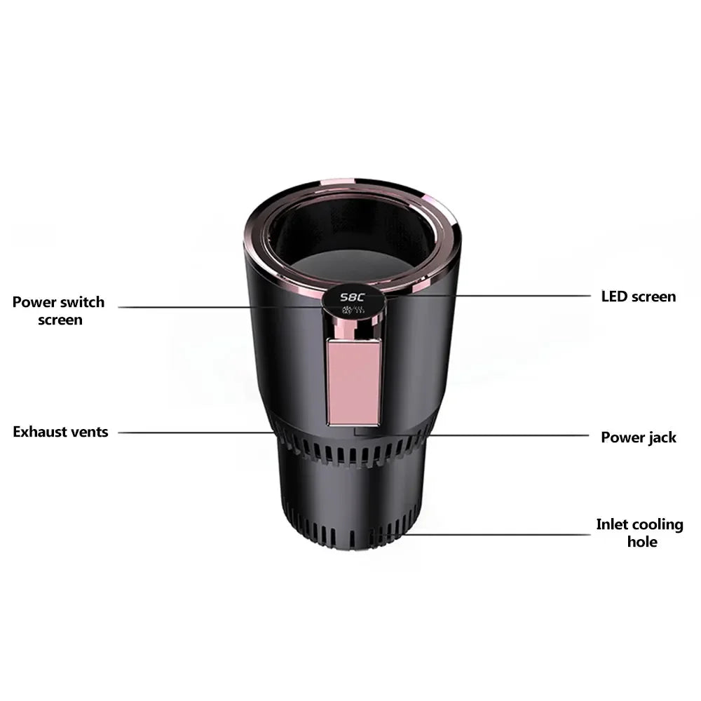 Car Heating Cooling Cup 12V 2 In1 Smart Car Cup Holder Digital Temperature Display Drink Cup Warmer Cooler Mini Car Refrigerator